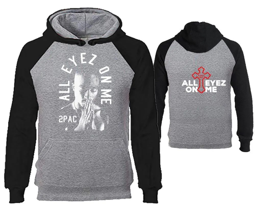 All Eyes On Me Raglan Hoodie with Extendend Back Design, Hip-Hop R&B Inspired Hoodie