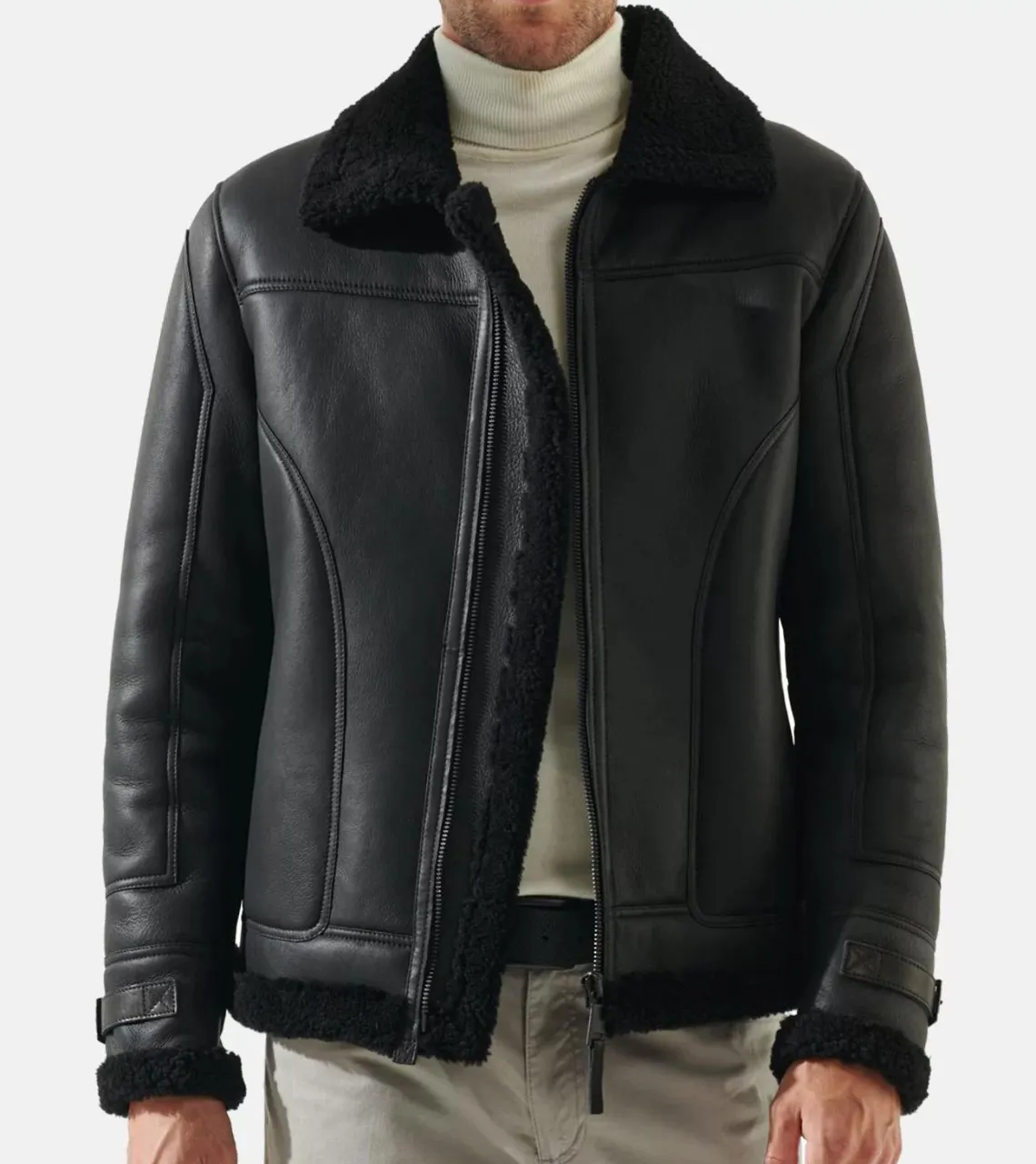 B3 Aviator Black Men's Shearling Leather Jacket