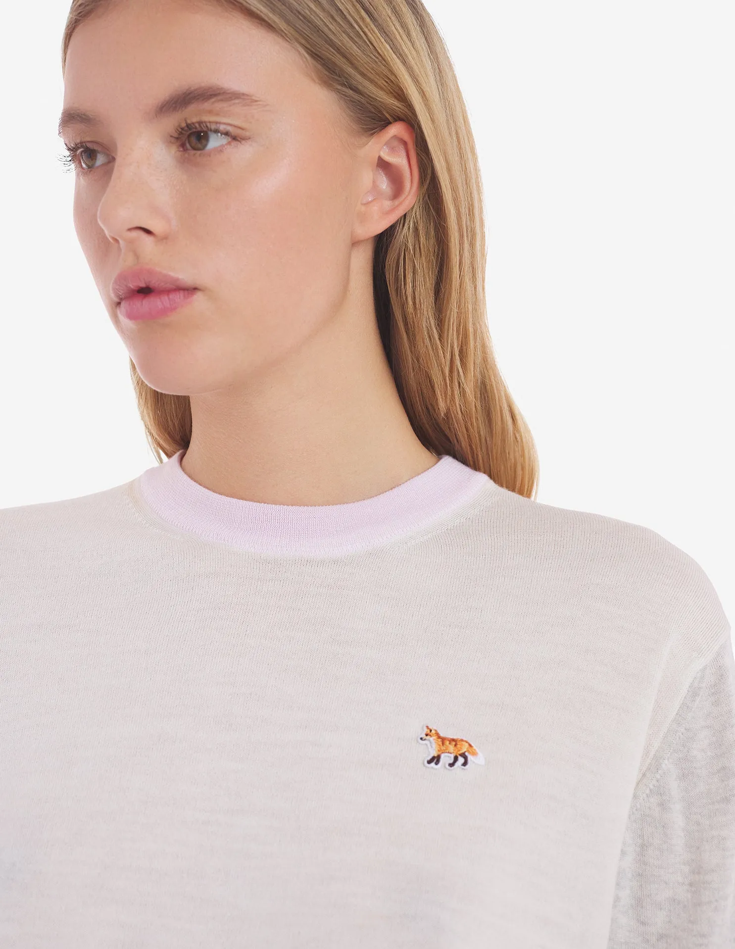 Baby Fox Patch Color Block Jumper Ecru