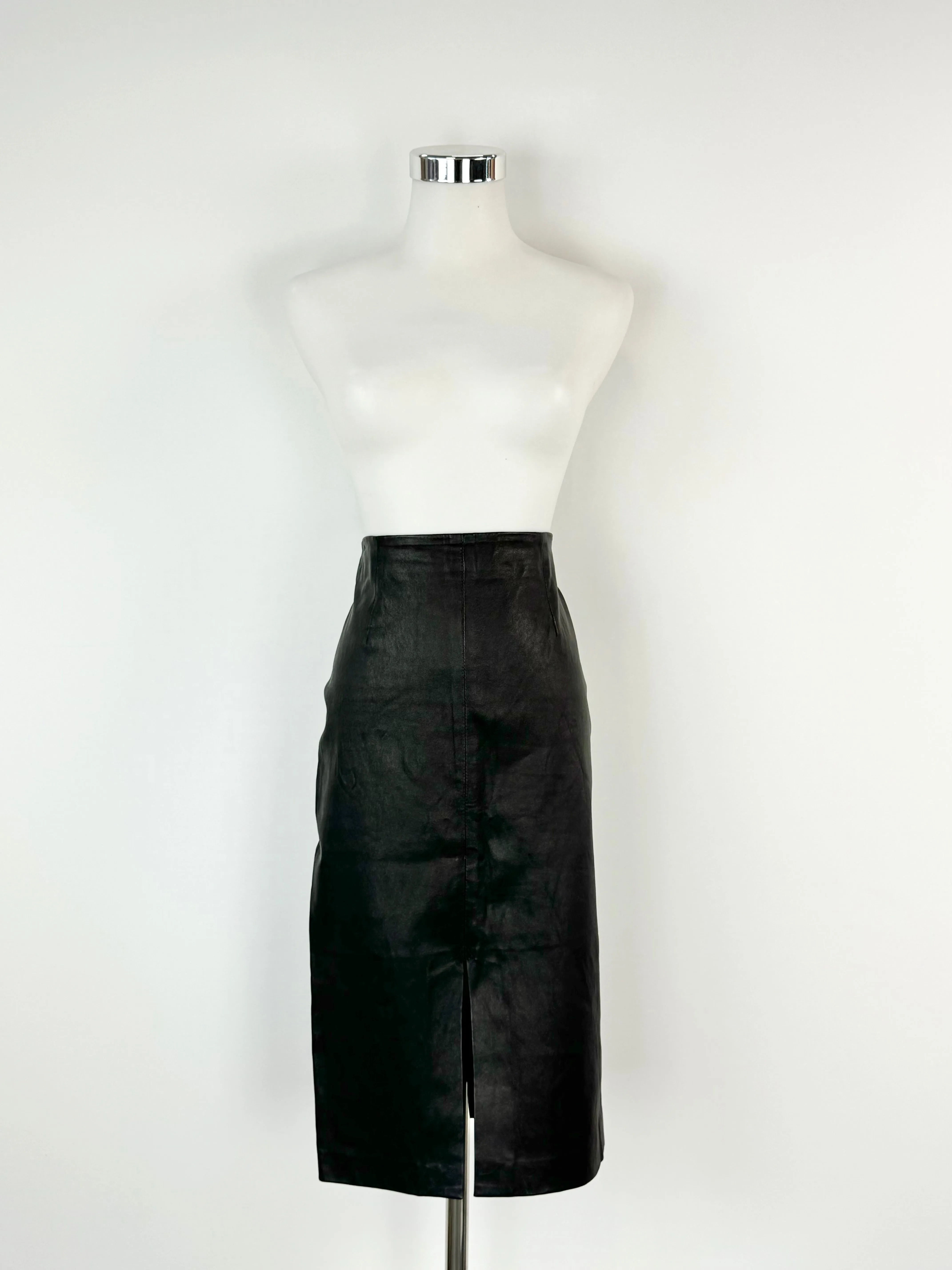 Baukjen Black Leather Pencil Skirt - AU10/12