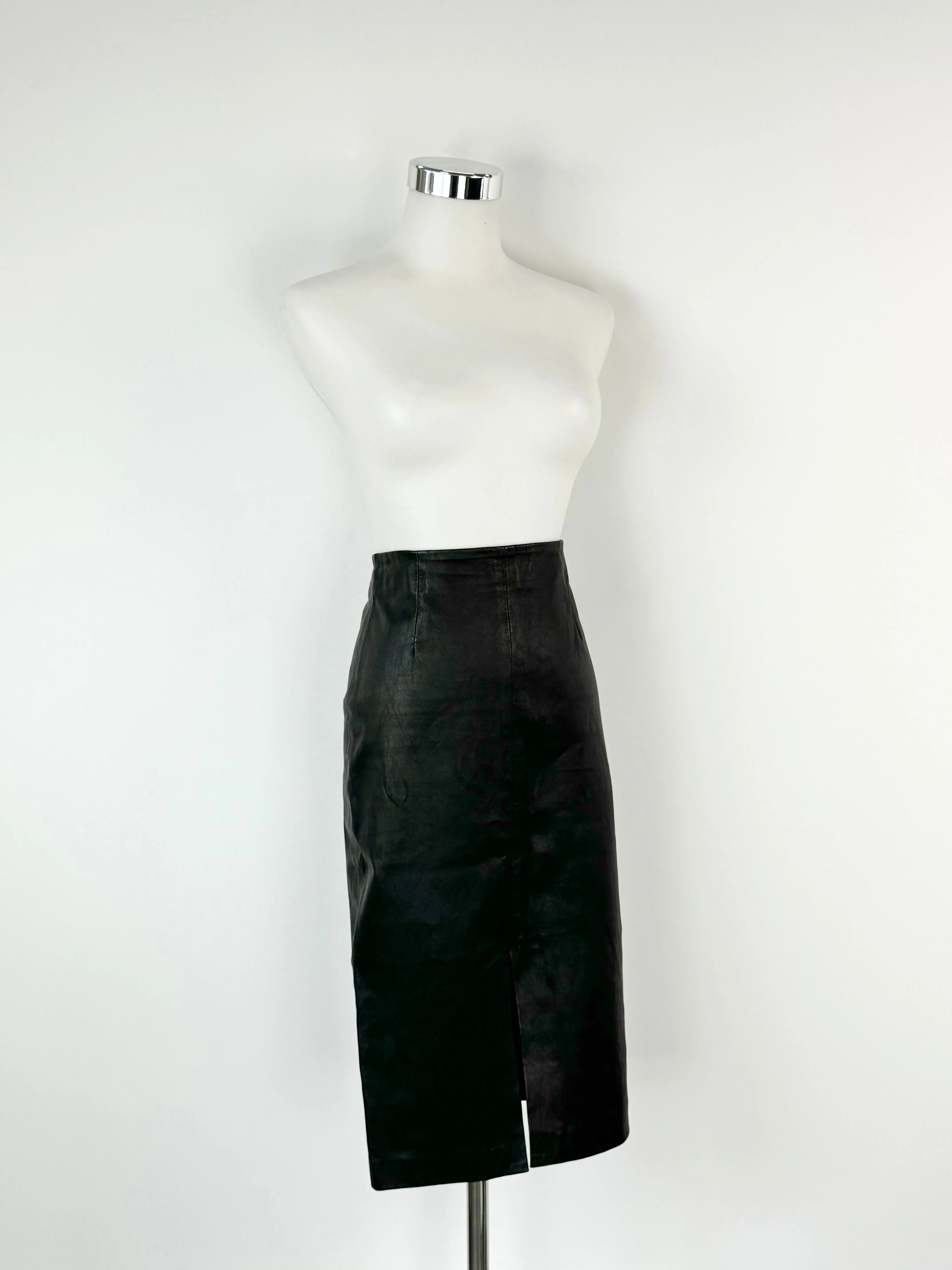 Baukjen Black Leather Pencil Skirt - AU10/12