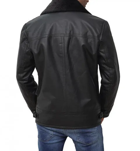 Black Shearling Lined Leather Jacket Mens