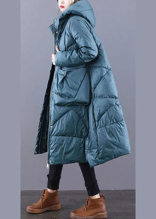 Blue Casual Duck Down Down Coat Zip Up Winter