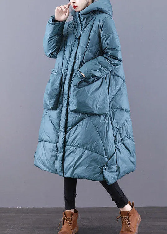 Blue Casual Duck Down Down Coat Zip Up Winter