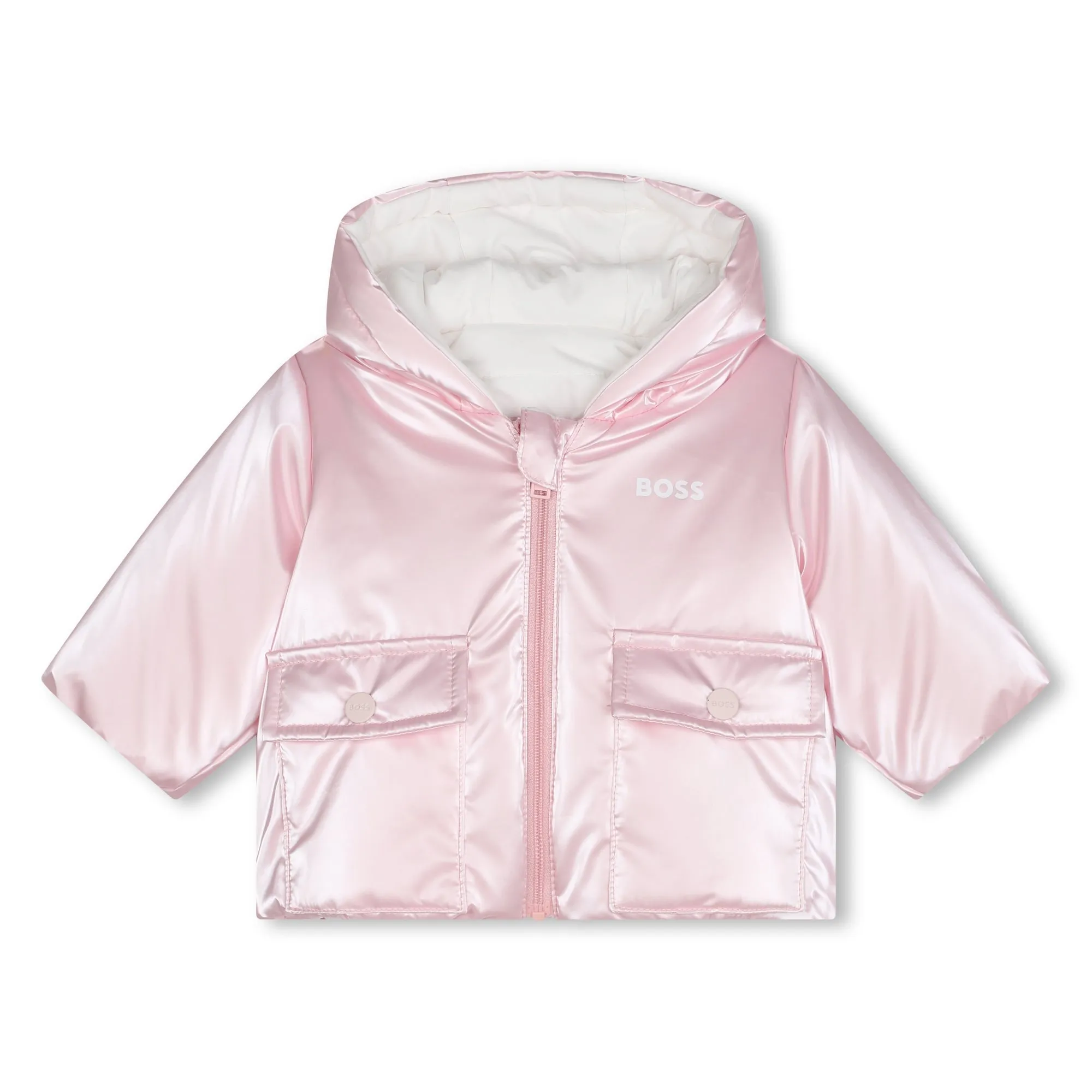 Boss - Pale pink baby reversible puffer jacket