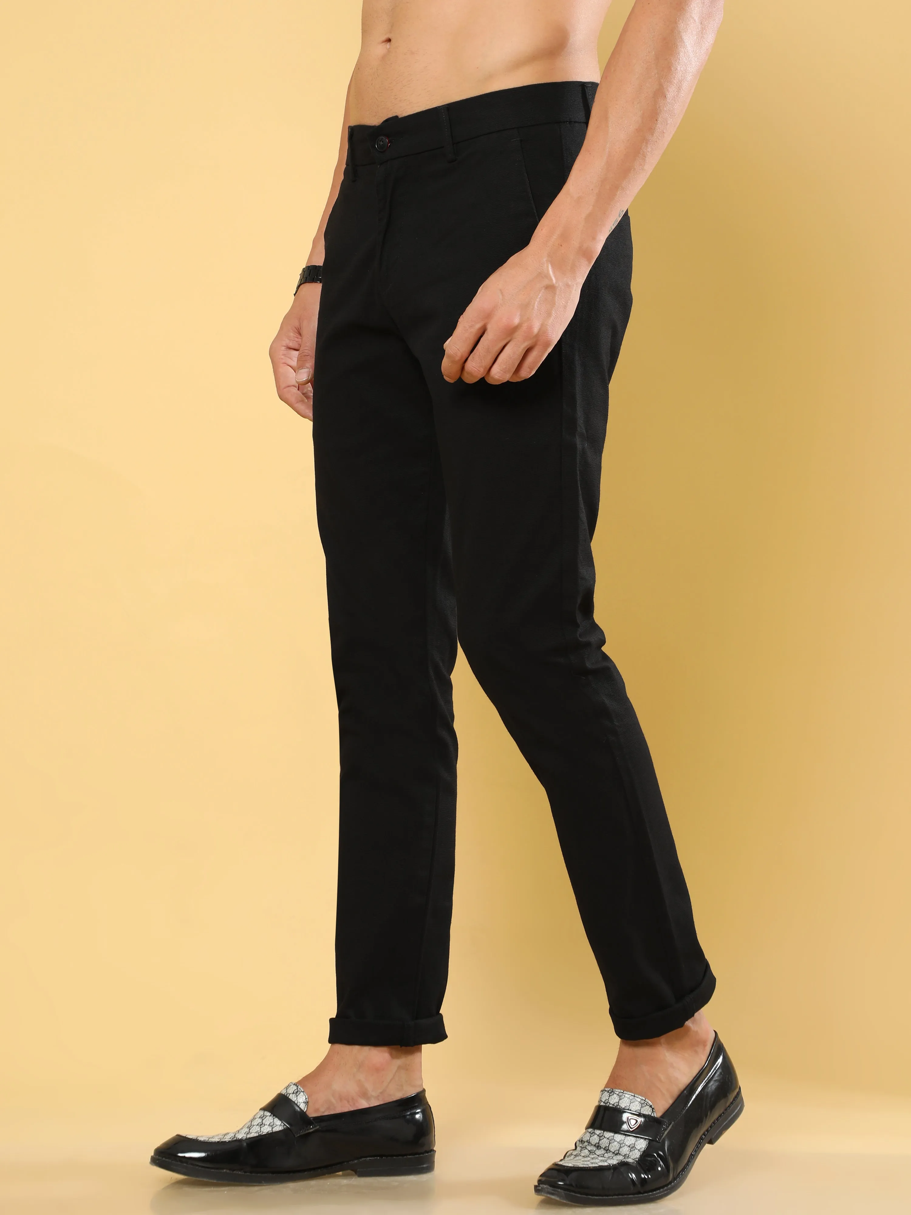 Box Dobby Black Cotton Chino