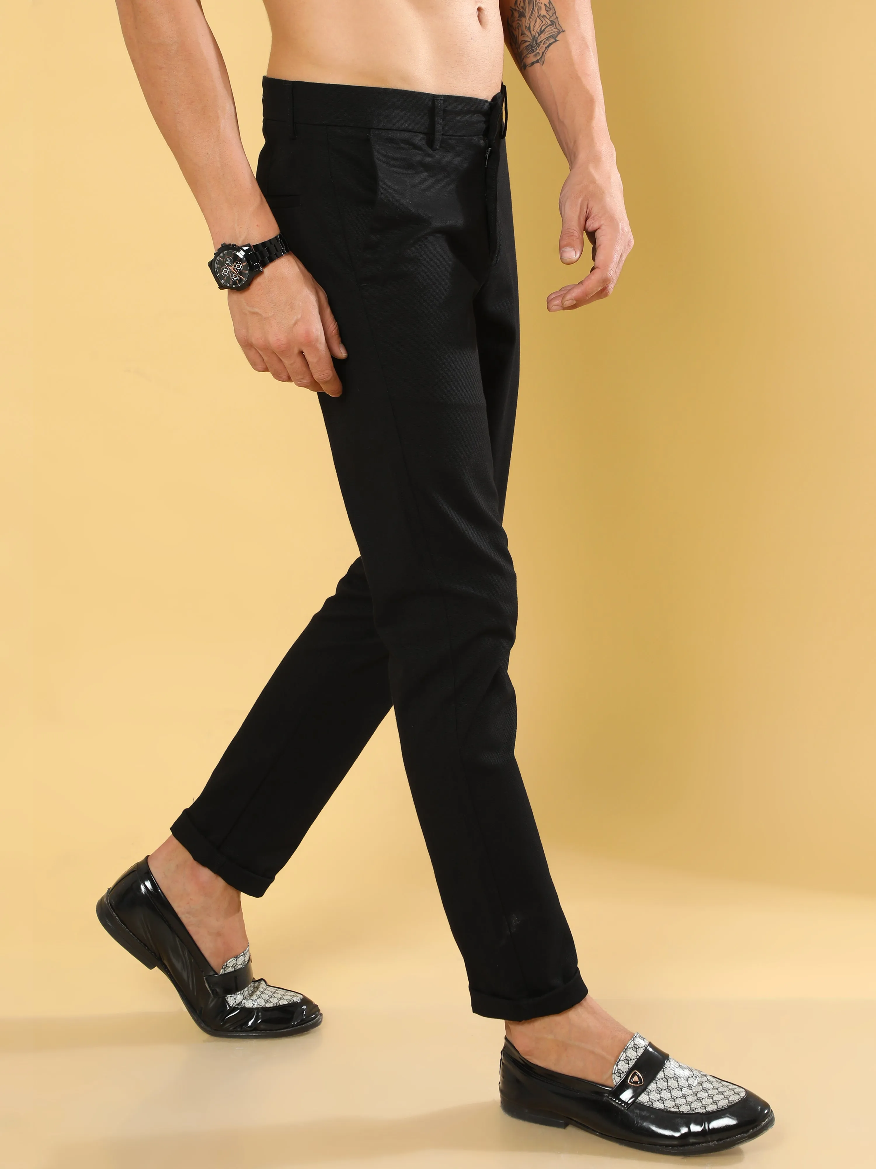 Box Dobby Black Cotton Chino