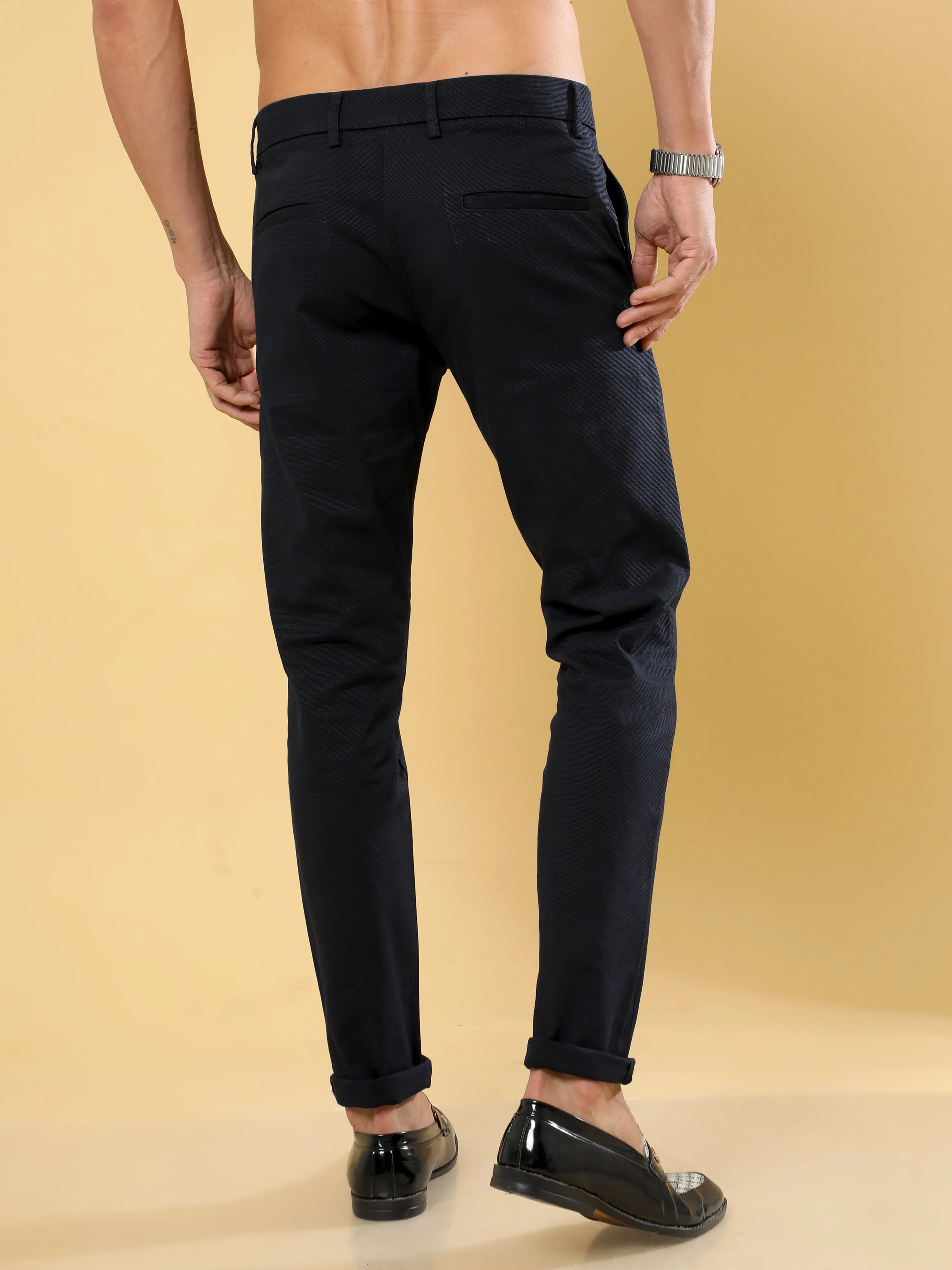 Box Dobby Navy Cotton Chino