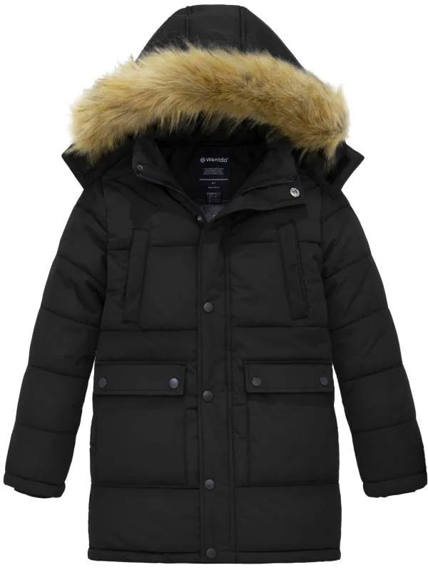 Boy's Mid-Long Warm Winter Coat Quilted Fleece Lined Puffer Jacket