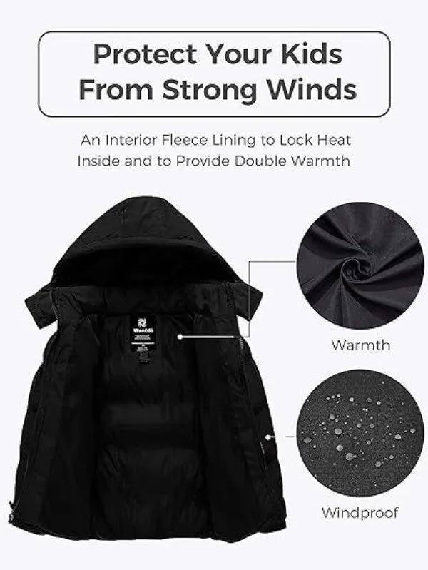 Boys Padded Winter Coat Warm Puffer Jacket with Hood Windproof