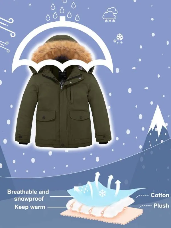 Boy's Waterproof Winter Coat Thicken Parka Jacket  Ski Jacket with Fur Hood