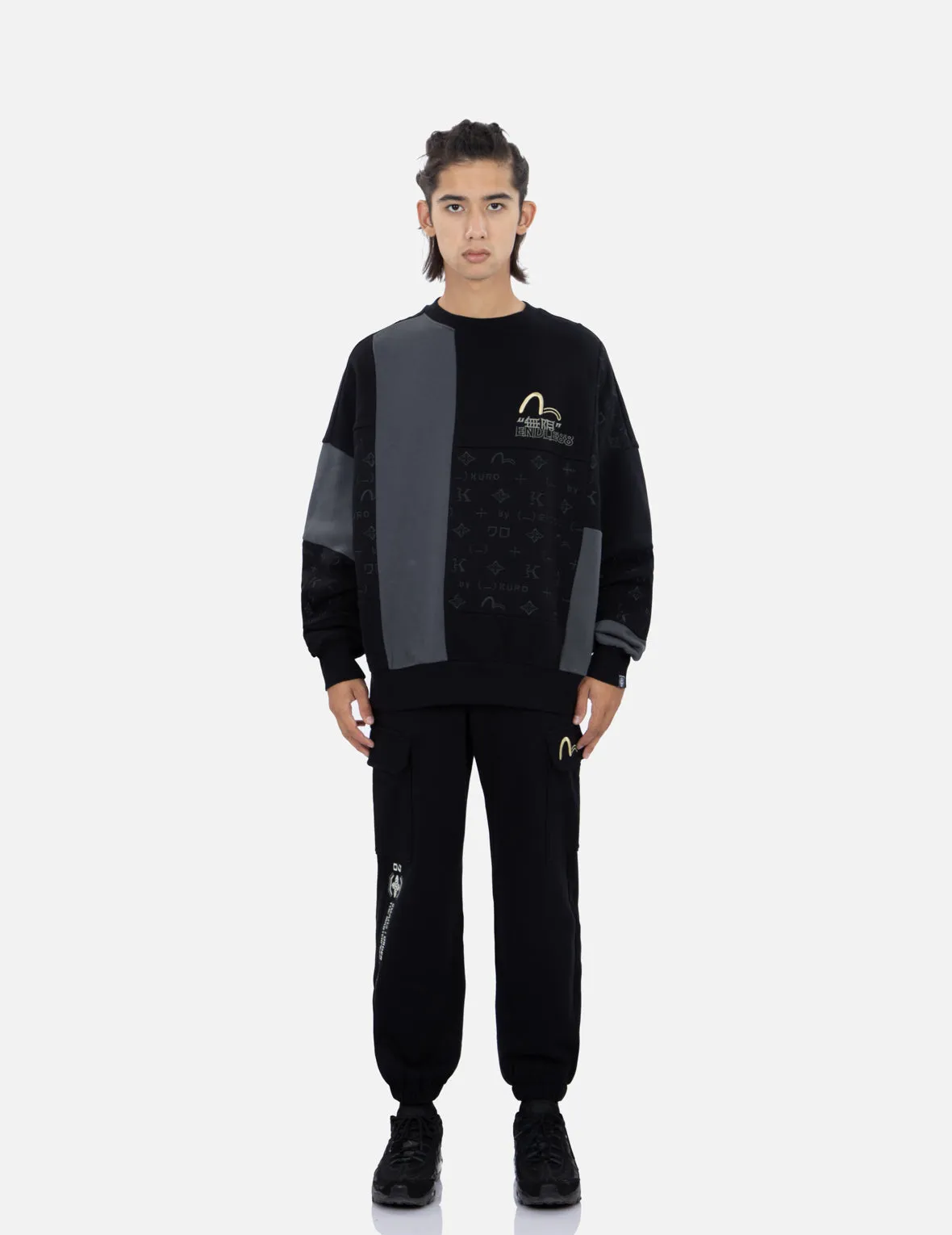 Brush Effect Logo Embroidery Cargo Sweatpants