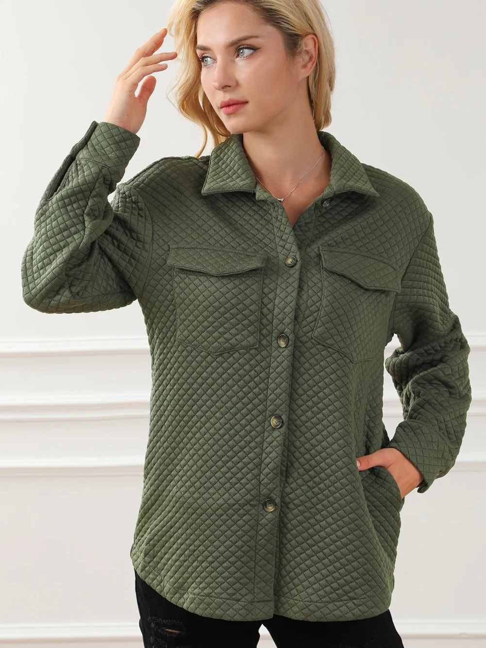 Button-Up Quilted Jacket for Women