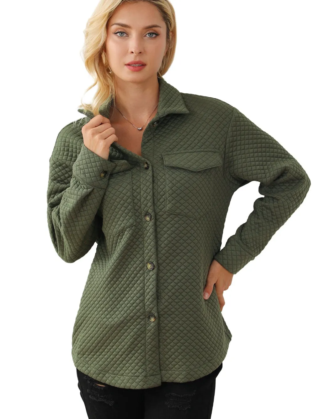 Button-Up Quilted Jacket for Women