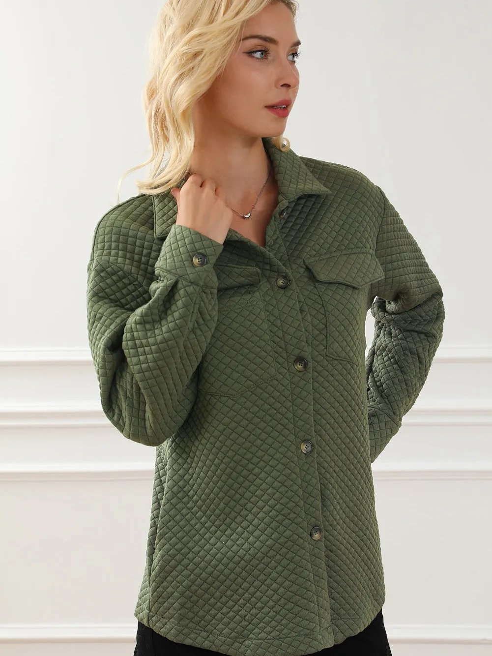 Button-Up Quilted Jacket for Women