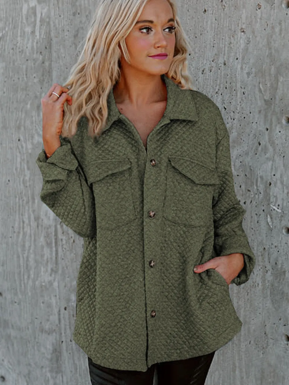 Button-Up Quilted Jacket for Women