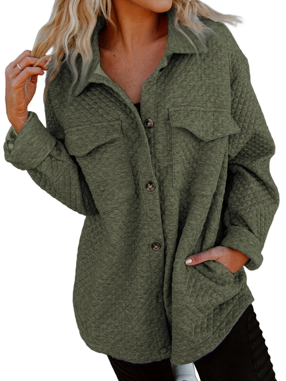 Button-Up Quilted Jacket for Women