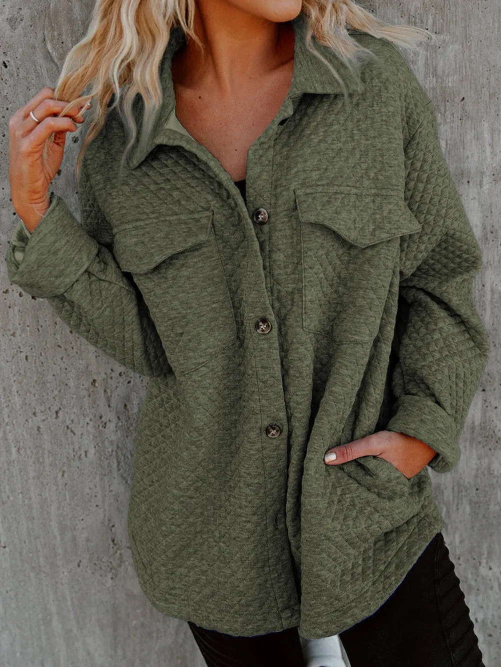 Button-Up Quilted Jacket for Women