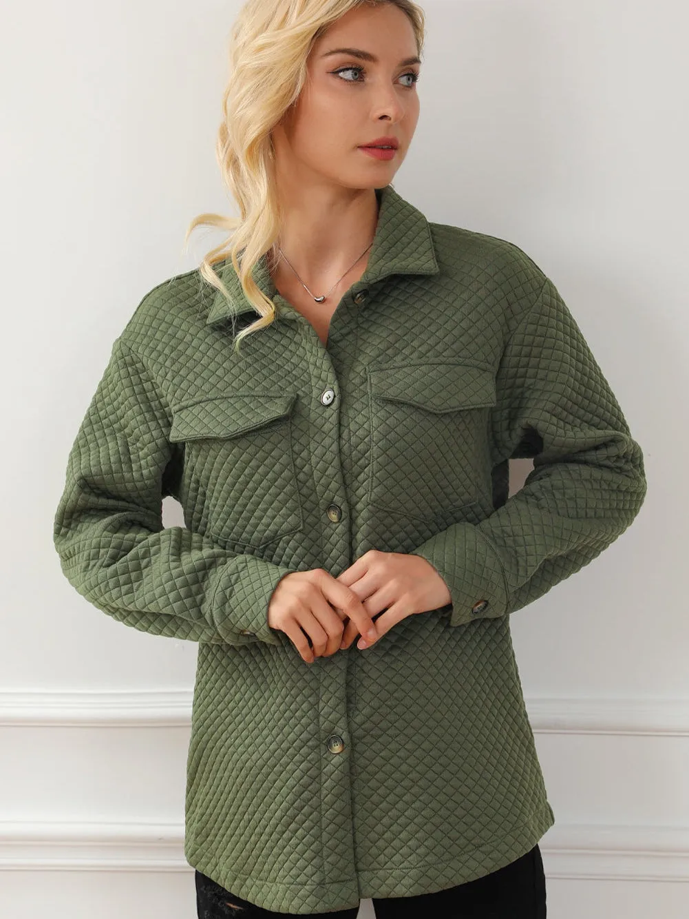 Button-Up Quilted Jacket for Women