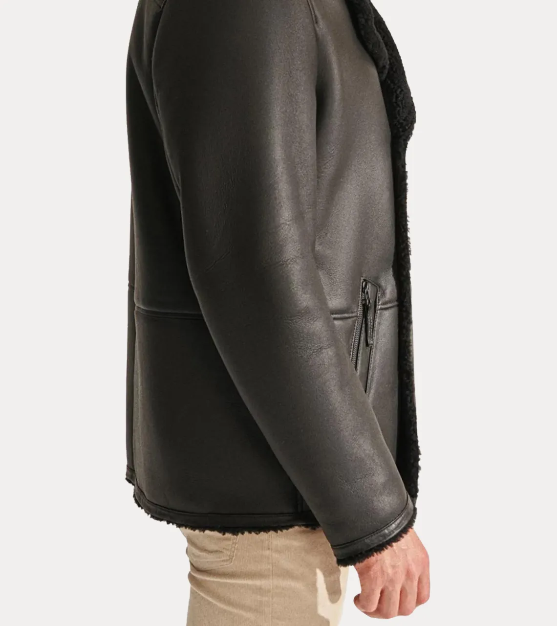 Charcoal Black Men's Shearling Leather Jacket