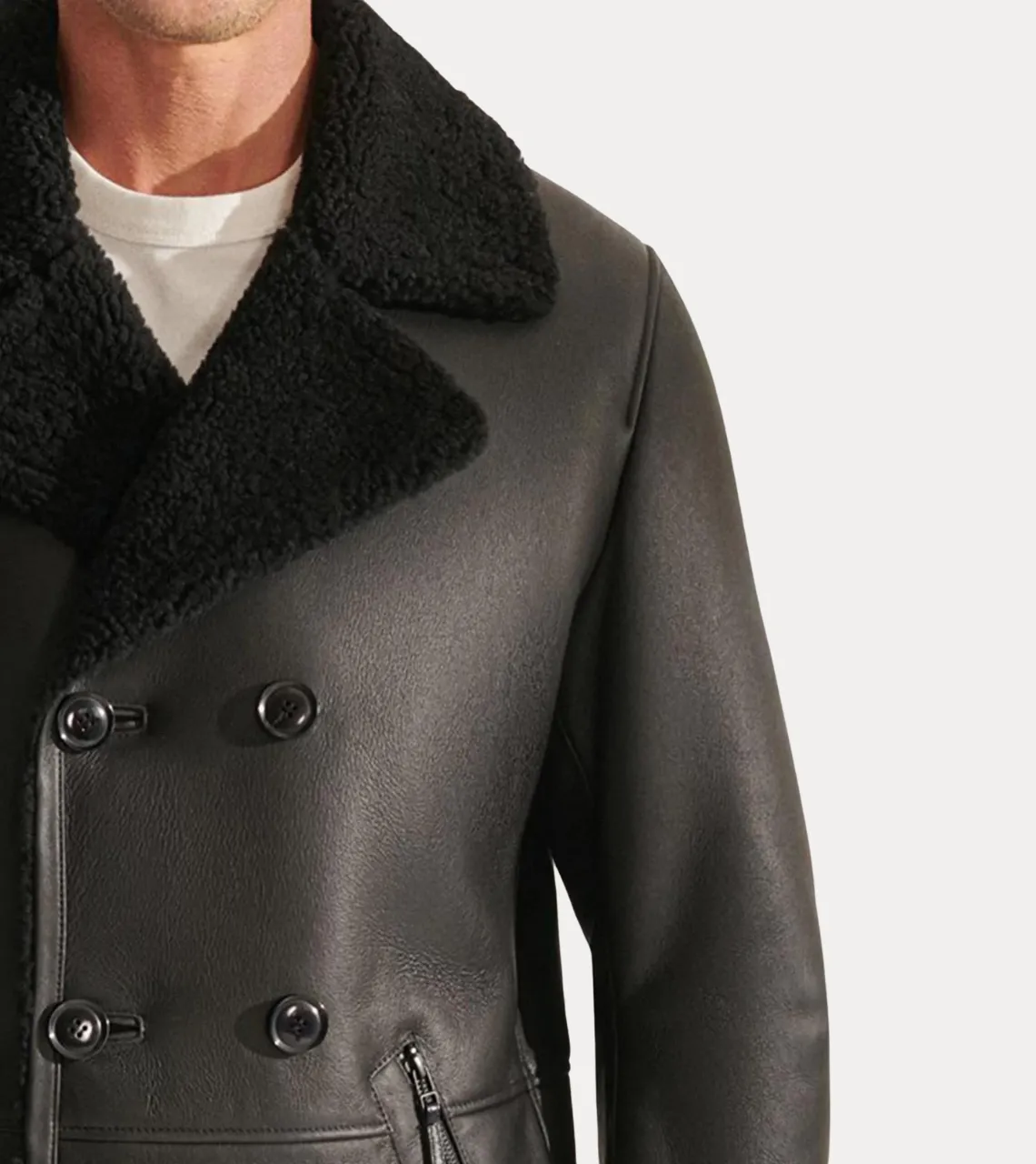 Charcoal Black Men's Shearling Leather Jacket