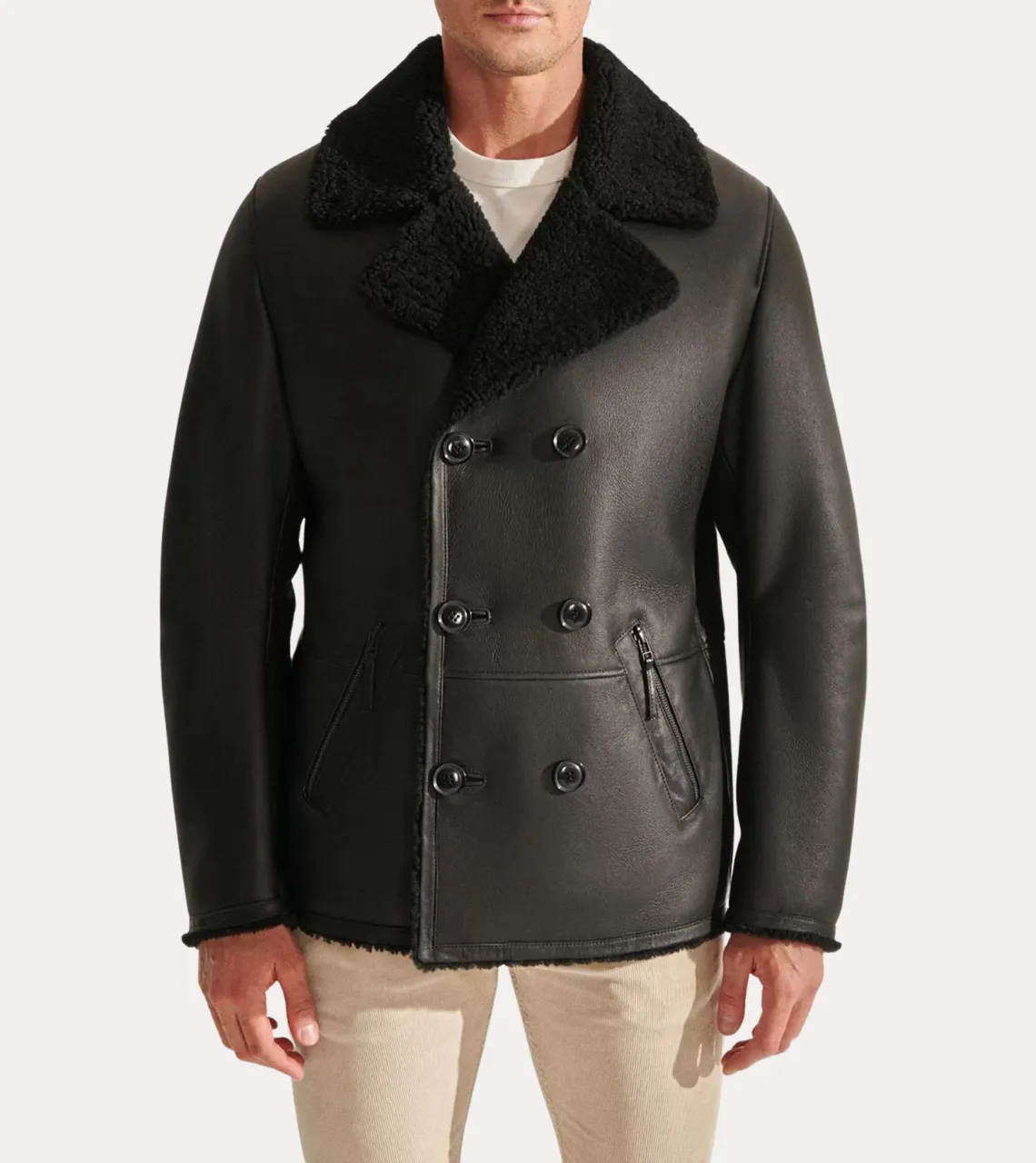 Charcoal Black Men's Shearling Leather Jacket