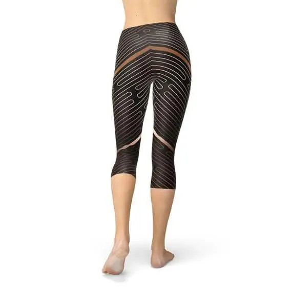 Chic Brown Striped Capri Leggings for Active Women