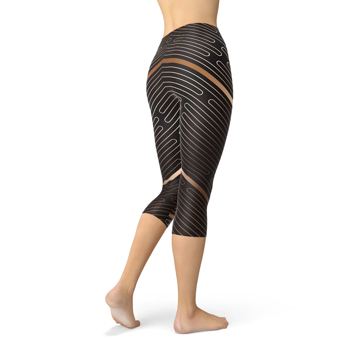 Chic Brown Striped Capri Leggings for Active Women