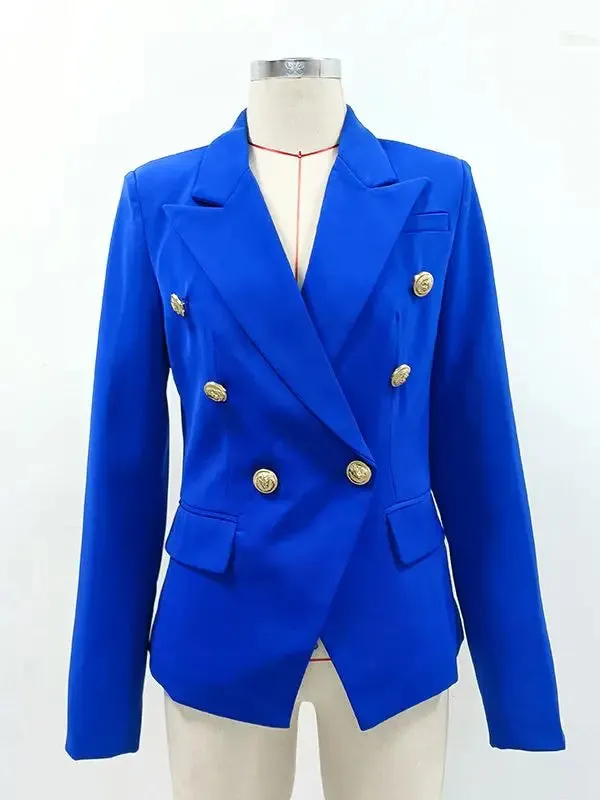 Classic Balmain Inspired Designer Double Breasted Metal Lion Buttons Blazer