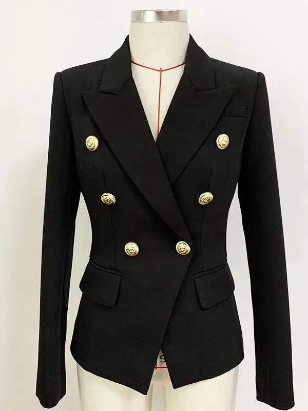 Classic Balmain Inspired Designer Double Breasted Metal Lion Buttons Blazer