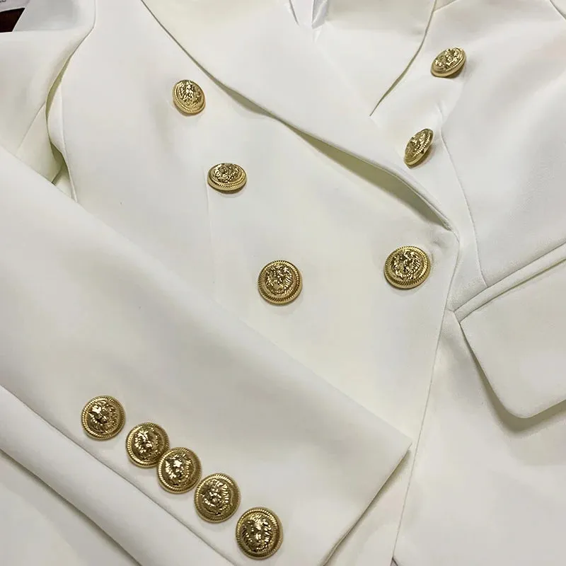 Classic Balmain Inspired Designer Double Breasted Metal Lion Buttons Blazer