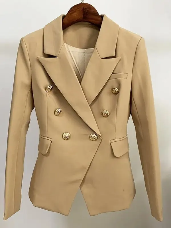 Classic Balmain Inspired Designer Double Breasted Metal Lion Buttons Blazer