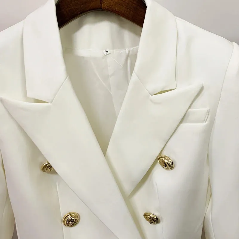 Classic Balmain Inspired Designer Double Breasted Metal Lion Buttons Blazer