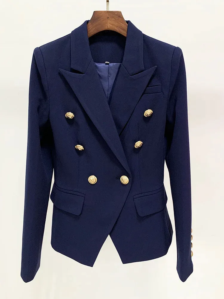 Classic Balmain Inspired Designer Double Breasted Metal Lion Buttons Blazer