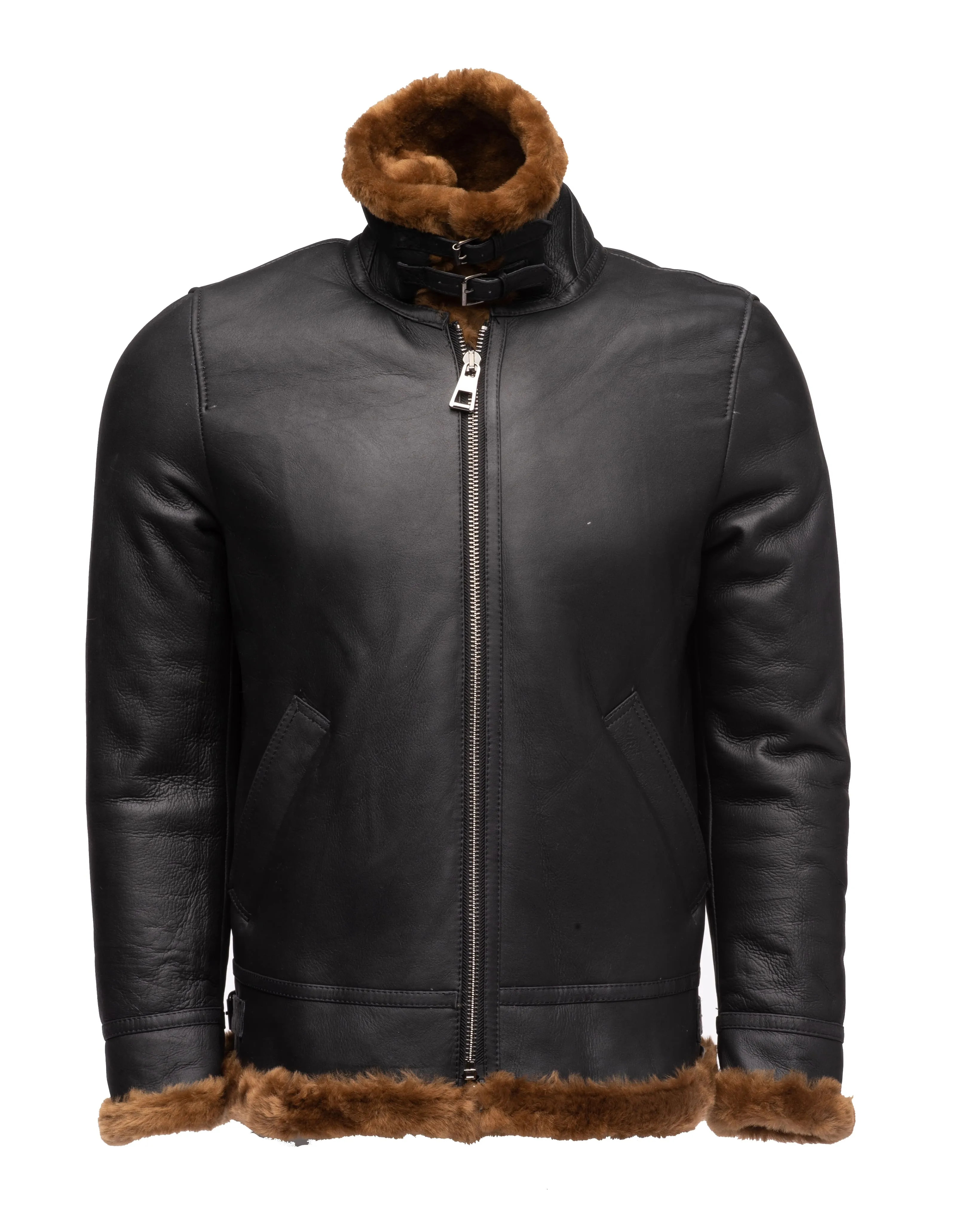 Classic Ginger Brown B3 Bomber Aviator Shearling Jacket