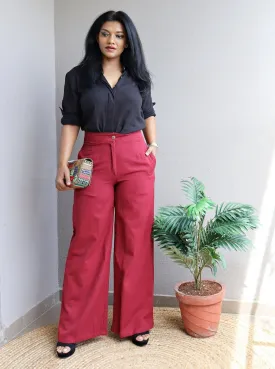 Co-Ord Set Black Linen Shirt and Maroon Wide Leg Pants