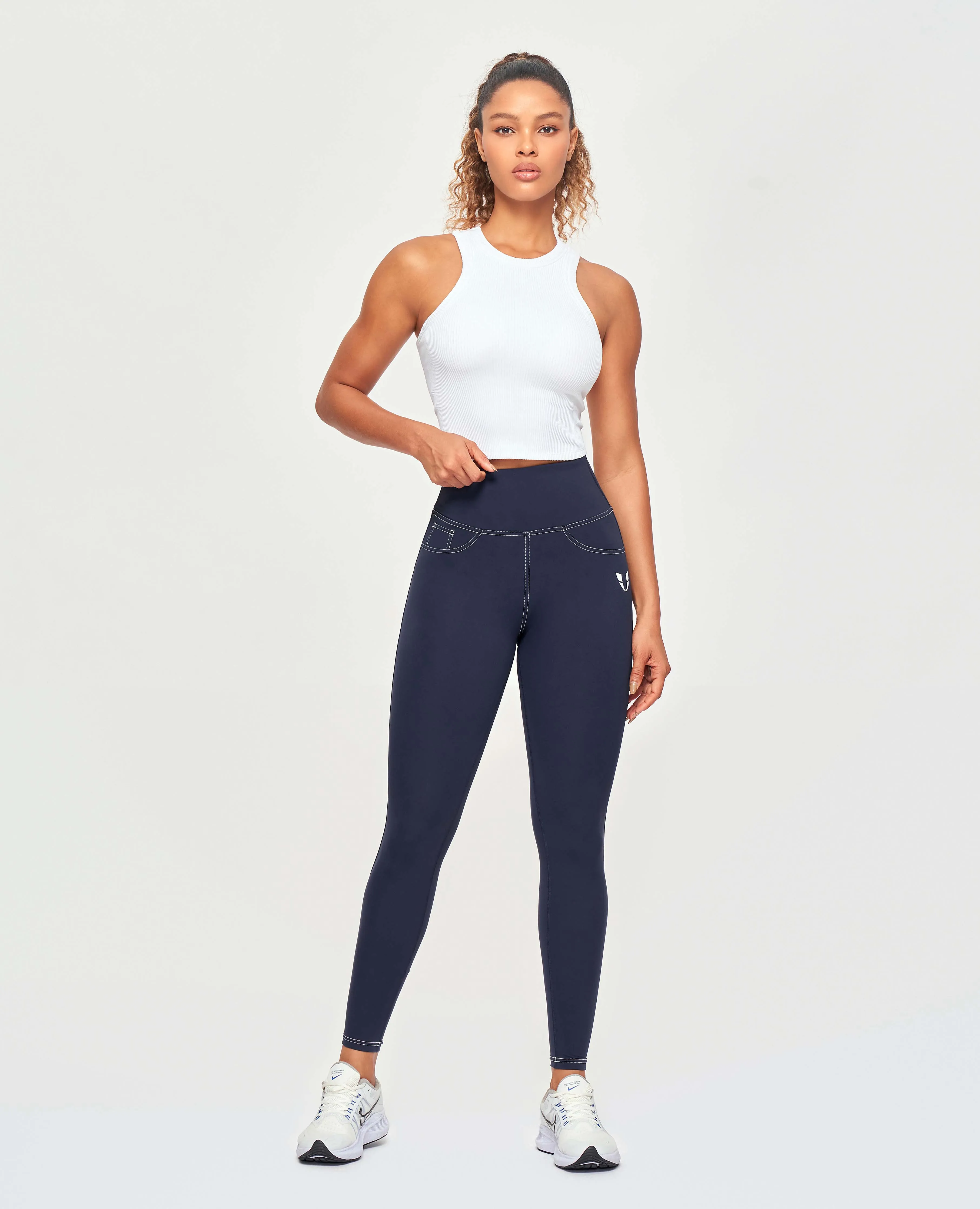 Contrast Stitching Leggings - Navy Blue