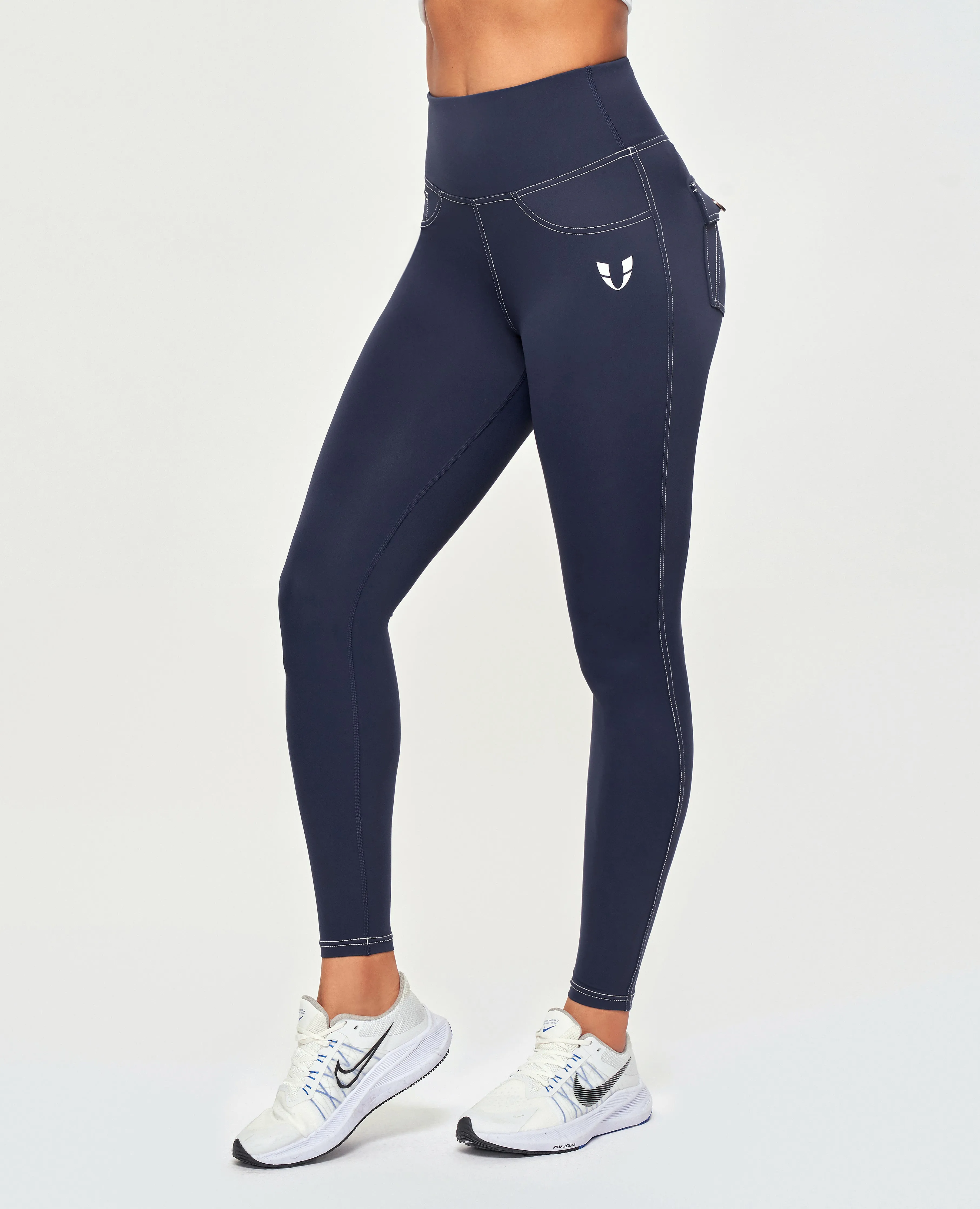 Contrast Stitching Leggings - Navy Blue