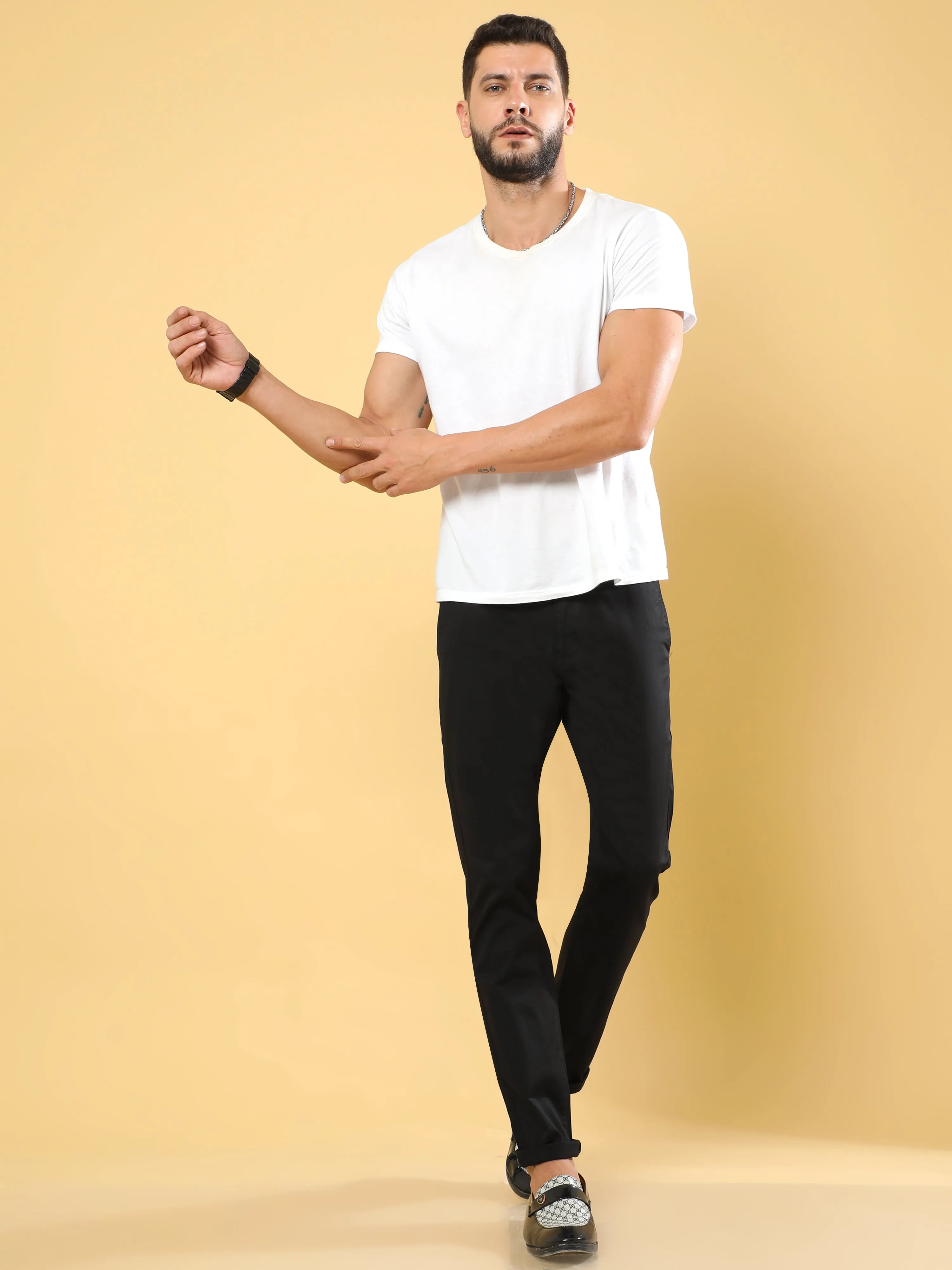 Cotton Dobby Black Lycra Chino