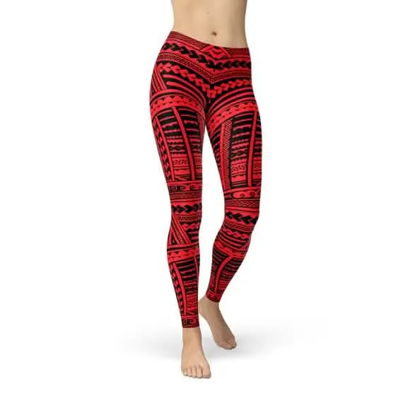 Crimson Maori Performance Leggings for Active Women