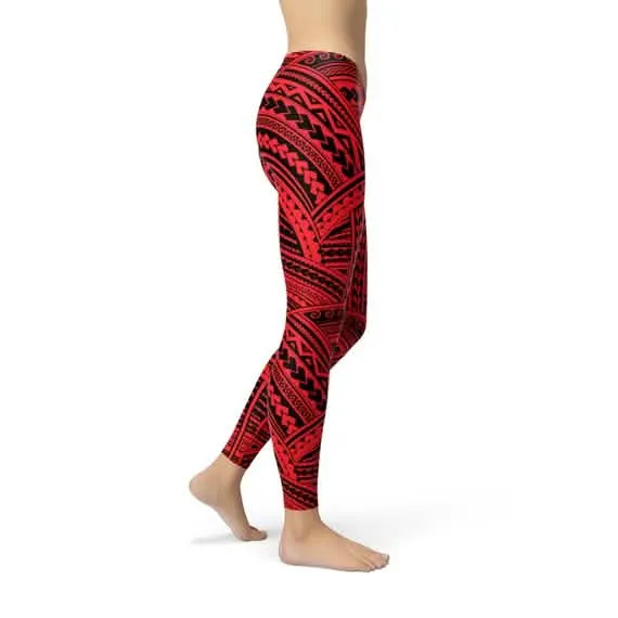 Crimson Maori Performance Leggings for Active Women