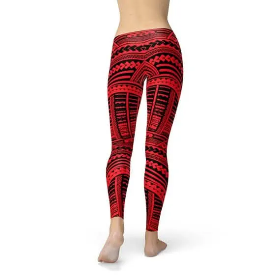 Crimson Maori Performance Leggings for Active Women