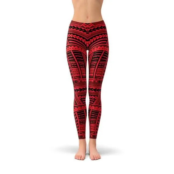 Crimson Maori Performance Leggings for Active Women