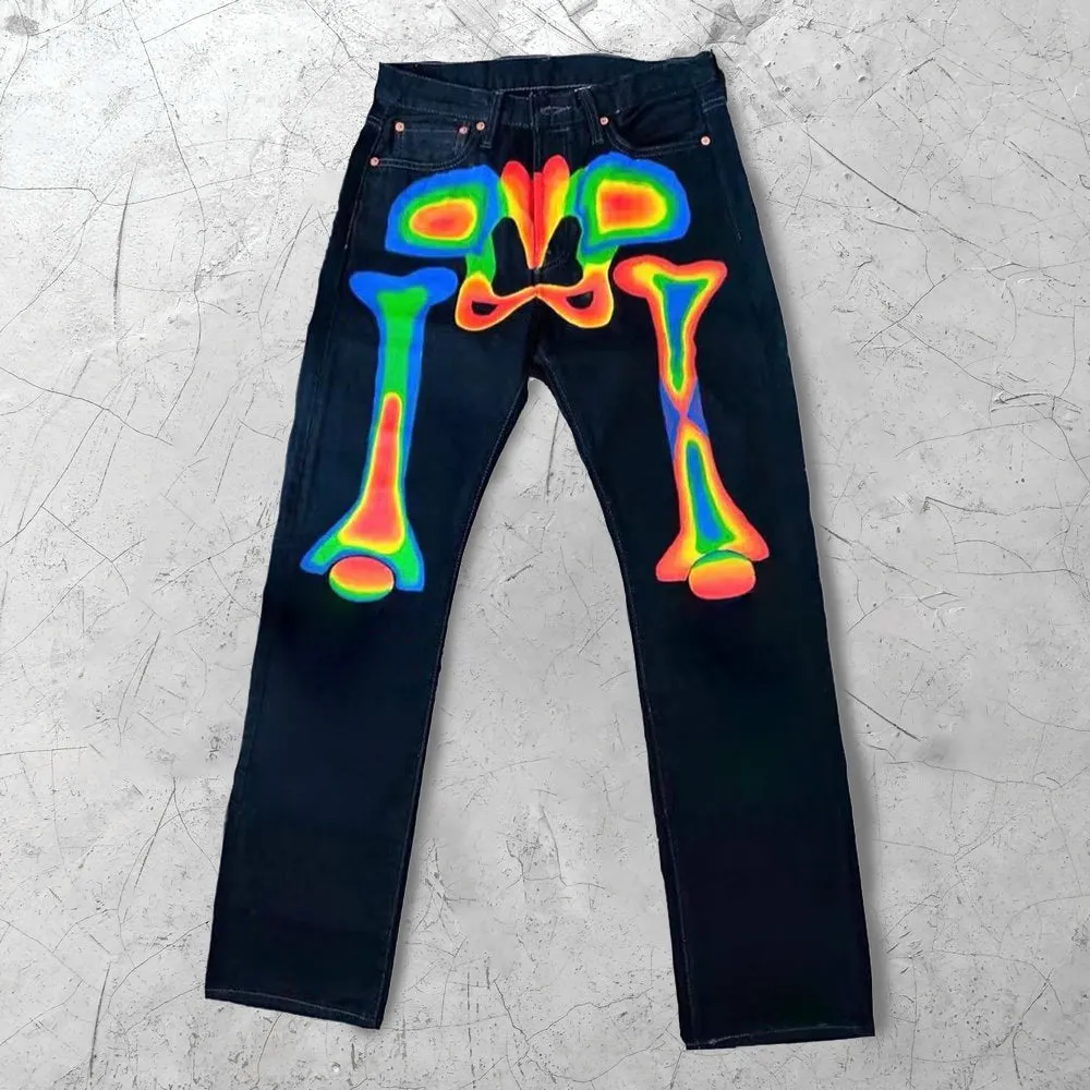 Dark thermal imaging skull jeans