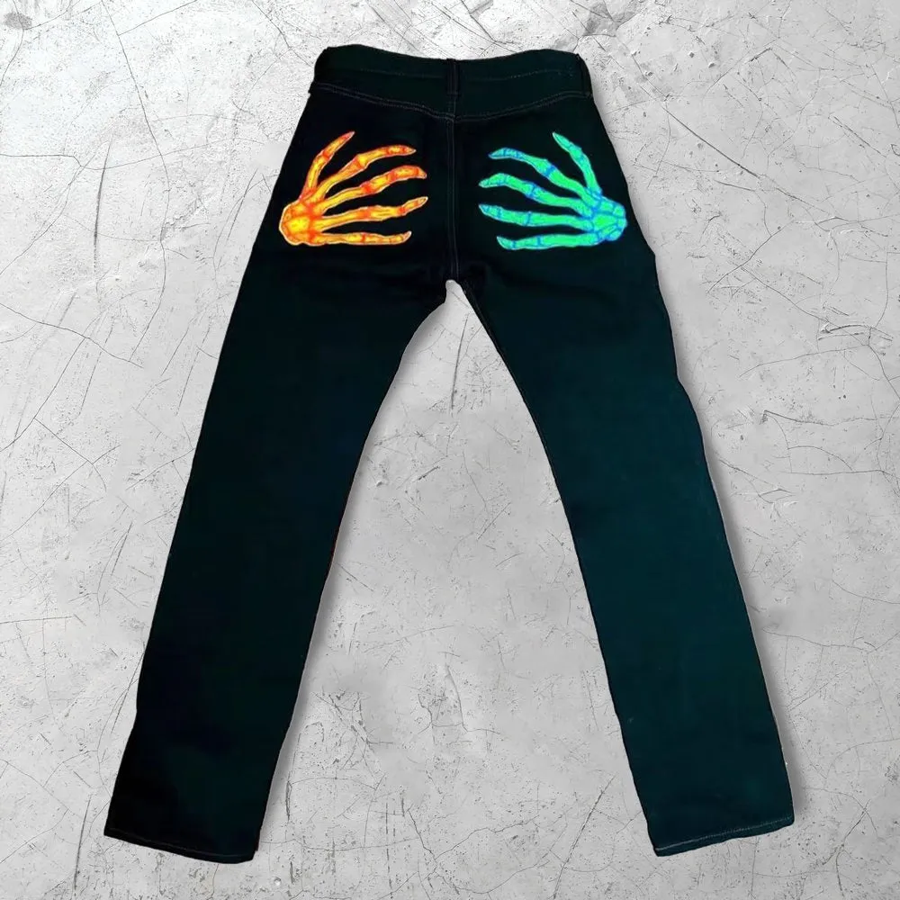 Dark thermal imaging skull jeans