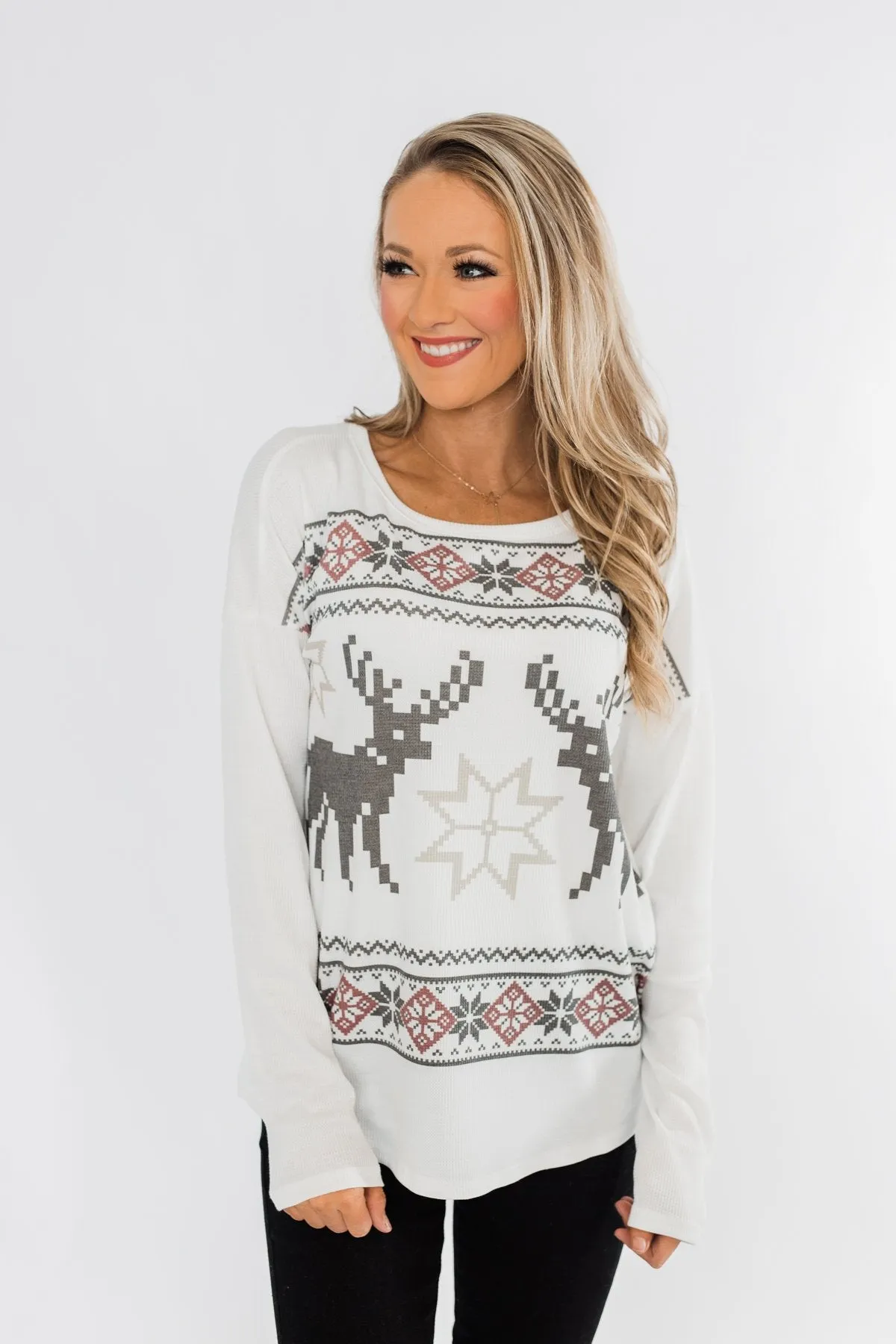 Dashing Through The Snow Thermal Top- Ivory