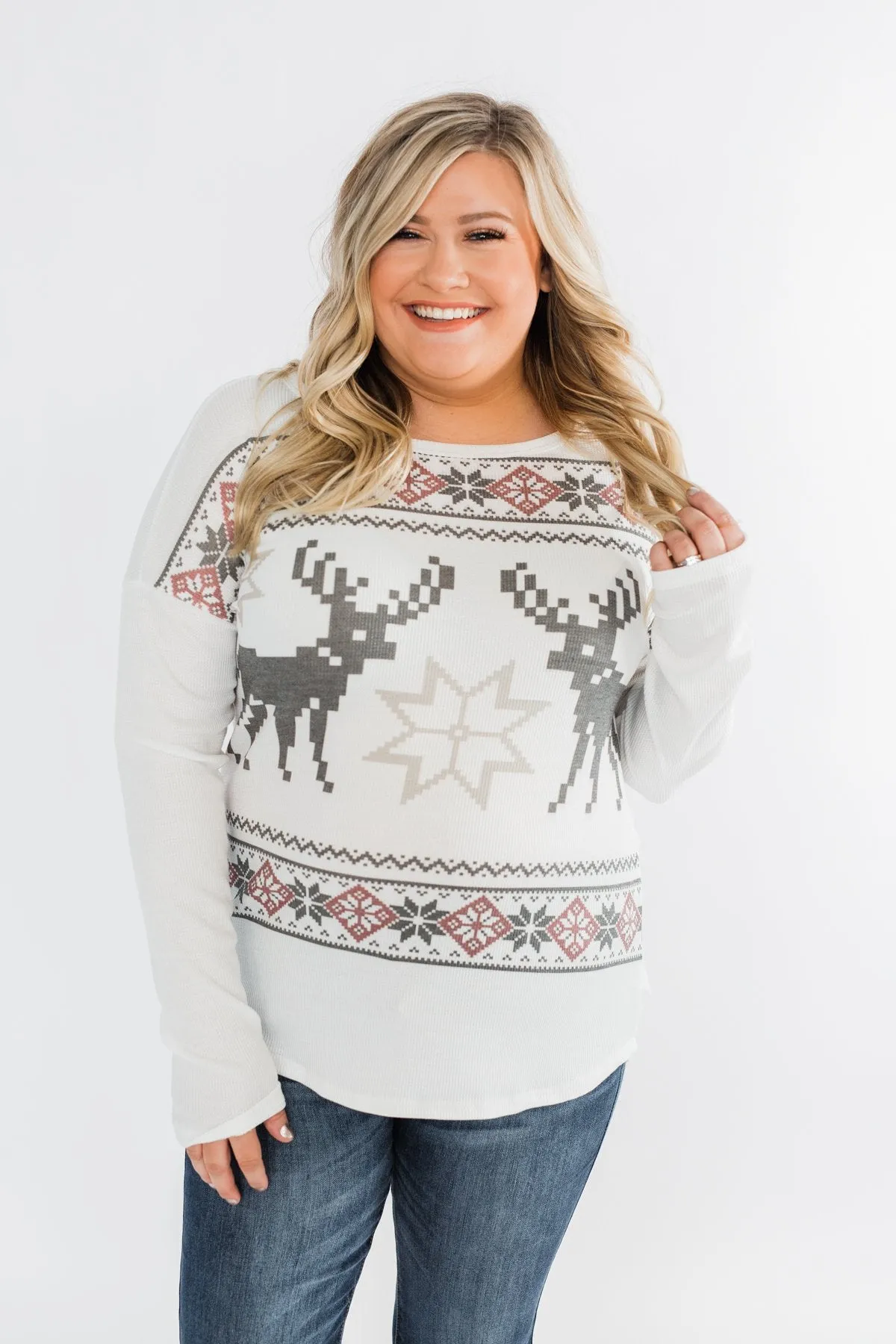 Dashing Through The Snow Thermal Top- Ivory