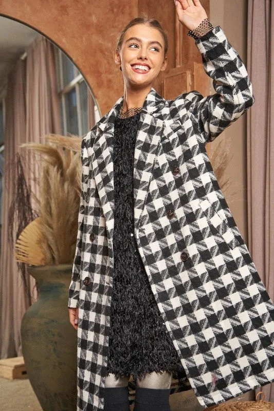 Davi and Dani Textured Knit Tweed Double Button Coat Jacket