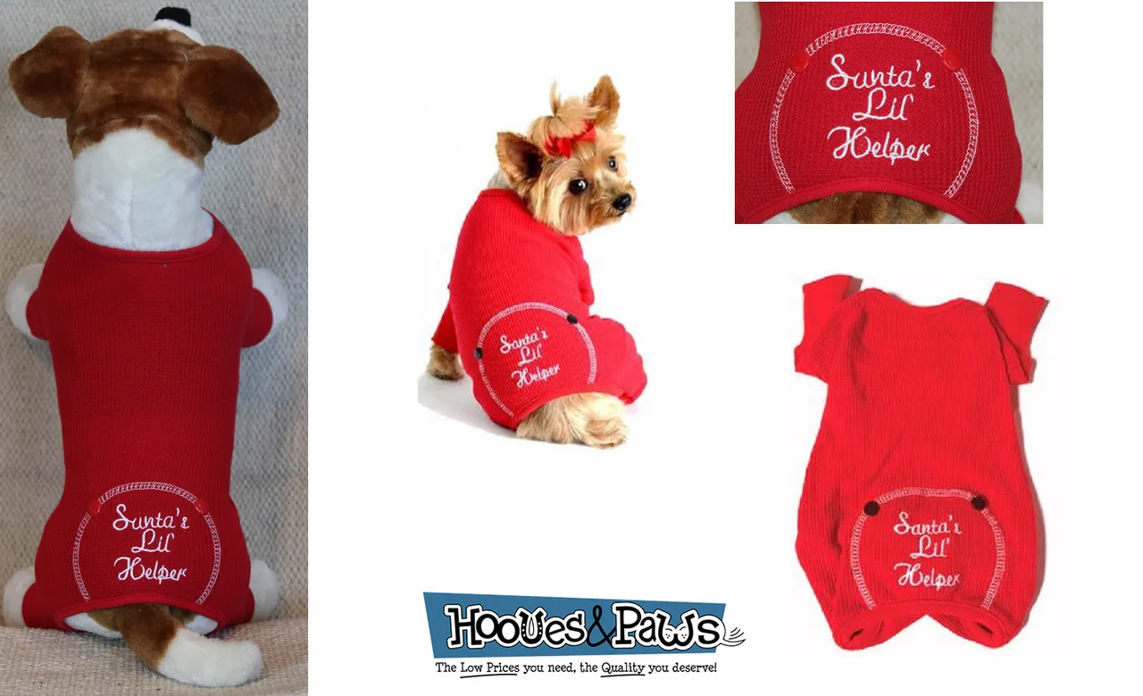 Doggie Design Dog Pjs Pet Pajamas Clothes Holiday Christmas Thermal Santas Lil Helper Embroidered