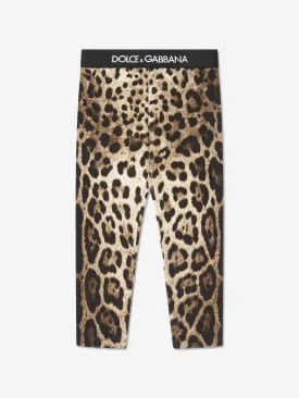 Dolce & Gabbana Girls Leopard Print Leggings in Beige